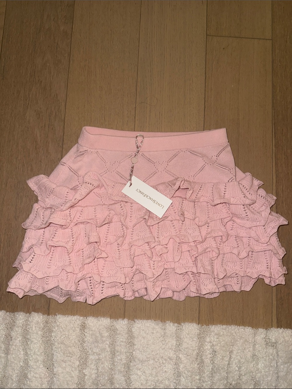 LoveShackFancy Pink Ruffle Knit Mini Skirt